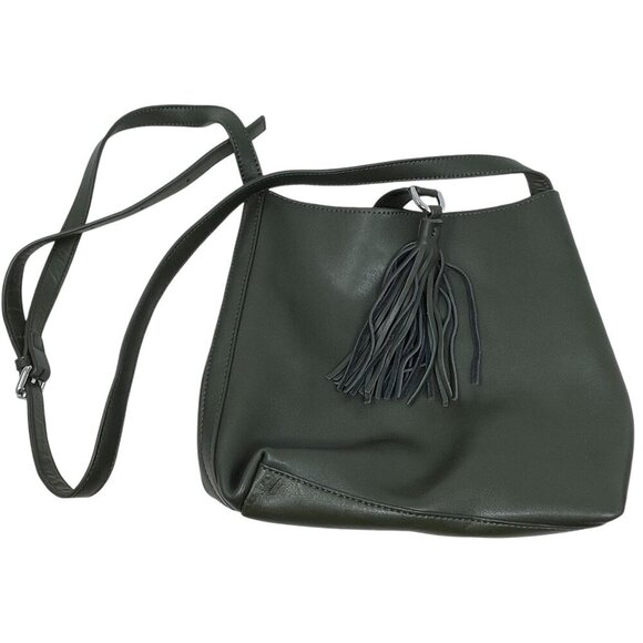 S-Zone Leather Hobo Style Purse Tassel Insert Olive Green - Picture 2 of 7